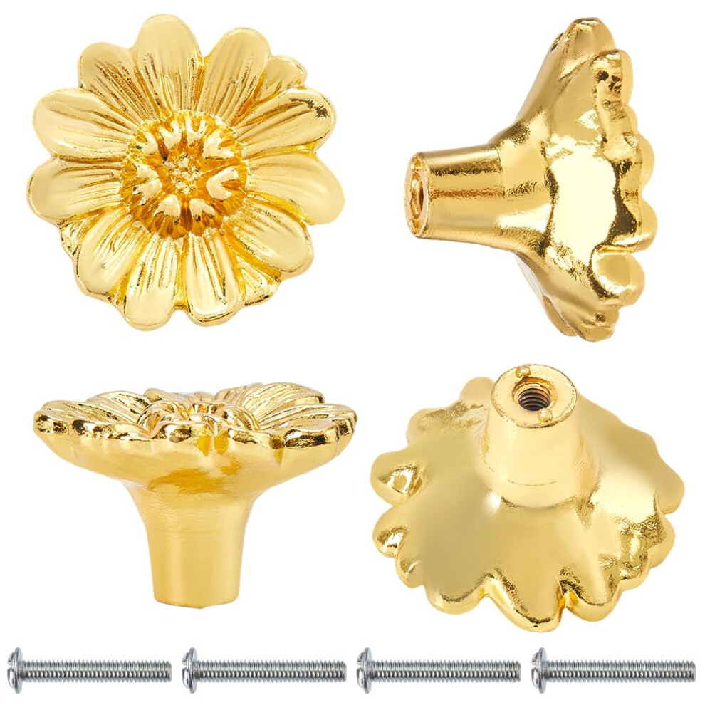 4 Set Vintage Gold Flower Drawer Knobs Zinc Alloy Cabinet Handles For Dresser Closet Cupboard Doors 9310869652311