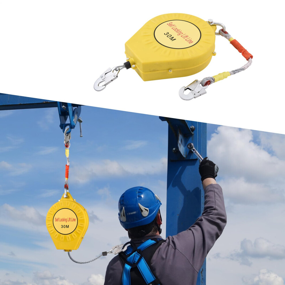 98Ft Self Retracting Lifeline With Alloy Steel Hook, 330Lbs Fall Protection Lanyard For Construction And Roofing 9330225644859