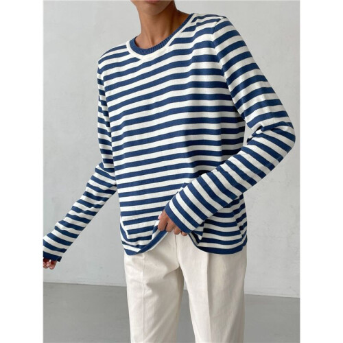 Womens Striped Soft Knit Pullover Sweater Loose Fit Shirts  M 1