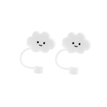 Silicone Straw Tips 2Pcs Soft Dustproof Reusable Straw Covers for 68mm Straws Cloud Shape White
