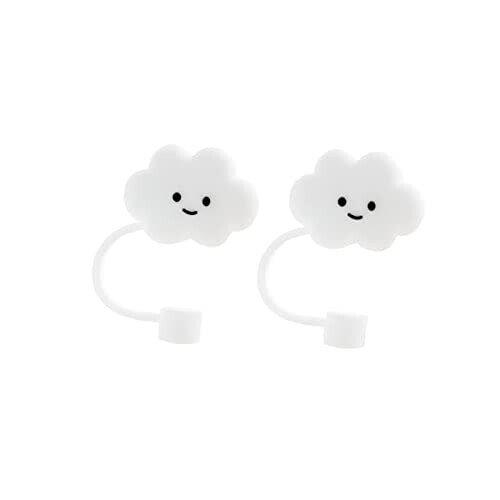 Silicone Straw Tips 2Pcs Soft Dustproof Reusable Straw Covers for 68mm Straws Cloud Shape White