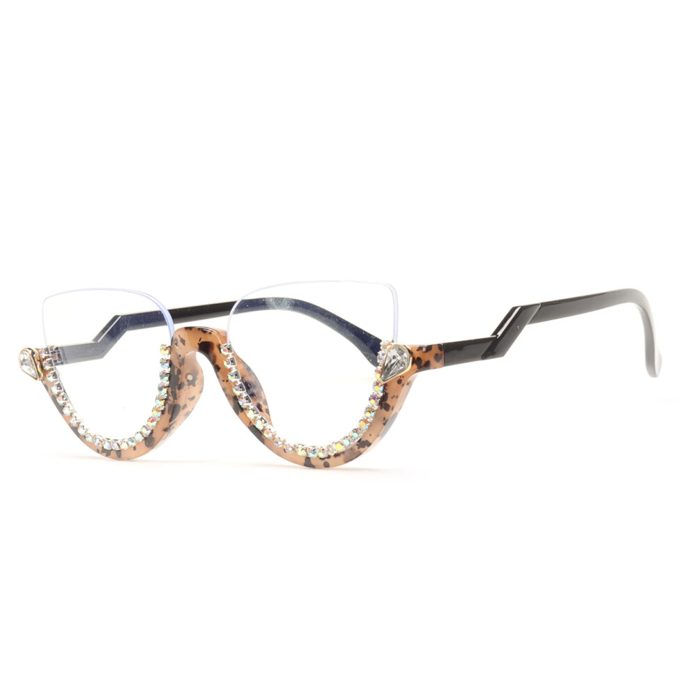 3.0x Reading Glasses for Women Half Moon Cat Eye Frame with Clear Magnification