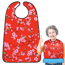 Washable Waterproof Adult Bib with Crumb Catcher and Velcro Closure, Reusable Clothing Protector for Elderly Women