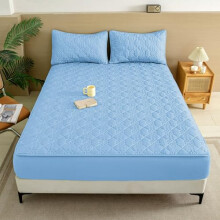Light Blue Waterproof Fitted Mattress Protector 110x200cm Soft Cotton Quilted Cover with Deep Pocket