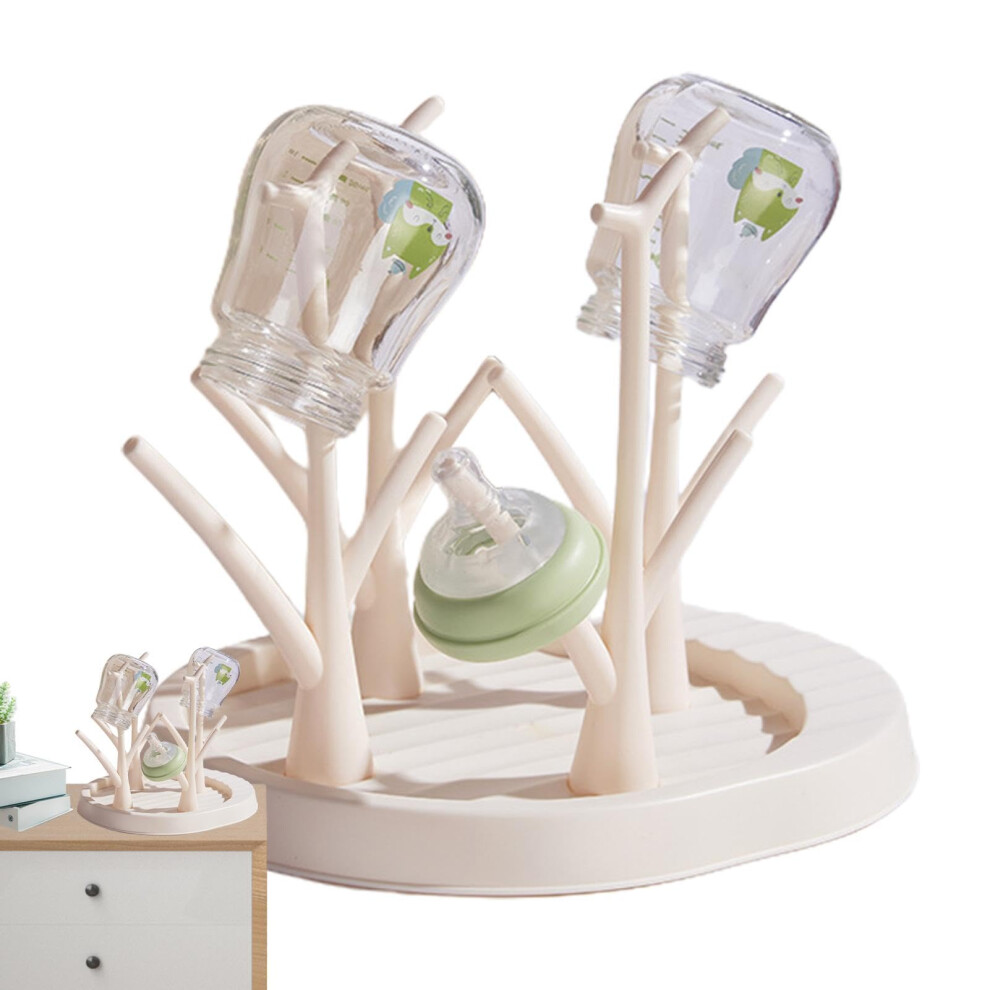 Baby Bottle Drying Rack Countertop TreeShaped Holder with SpaceSaving Detachable Design, Beige