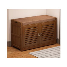 Bamboo Shoe Storage Bench with Cushion and Hidden Cabinet, Compact Entryway Shoe Rack for Small Spaces
