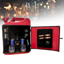 20L Mini Bar Cupboard Glass Set, Whiskey Bar Cabinet Set, Portable Oil Barrel Wine Cabinet, Travel Set Gift for Party Lovers, Secret Santa Gift, Red