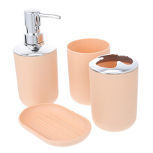 Beige Bathroom Accessory Set Plastic Toiletry Set Easy Clean Surface Modern Minimal Style