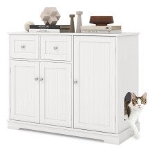 Escondite para la caja de arena para gatos con 2 cajones y 3 puertas, mueble de madera para gatos