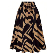 Womens Geometric Print Bowtie High Waist A Line Pleated-Gold XL