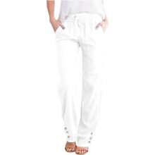 Women's casual cotton and linen pants with a stylish-White M