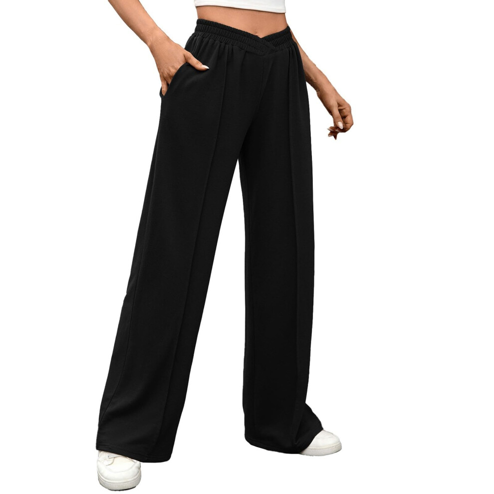 Wide Leg Dress Pants Women's High Elastic Waist-Black XXL