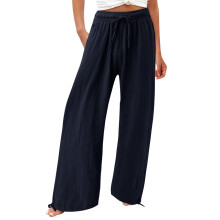 Women's cotton and linen leggings, high-waisted,-Navy Blue XXXL