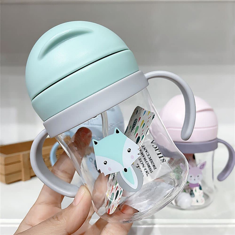 Toddler Straw Cup With Handles 250Ml Leak Proof Baby Training Cup With Gravity Ball Cartoon Green