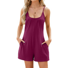 Women's casual sleeveless jumpsuit, adjustable-Burgundy L