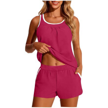 Women's Tankini Swimsuits Modest Two Piece with Sporty-Pink S