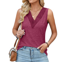 Crochet for Women Lace Short Sleve Hollow Out-Fuchsia XXL