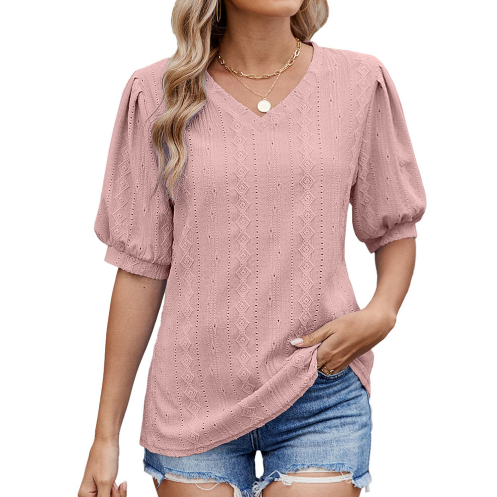 Pink Womens Business Casual V Neck 3/4 Ruffle-Leather Xl