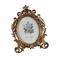 Handgemaakte hars ovale fotolijst antieke gouden bloemen-7 inch