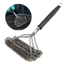Grill Brush 3 Heads with Scraper, Durable Stainless Steel BBQ Cleaning Tool for Easy Nonstick Grates
