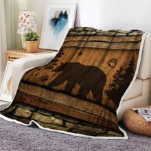 Rustic Cabin Bear Sherpa Throw Blanket 60x80 Soft Warm Woodland Design for Bed Sofa Camping