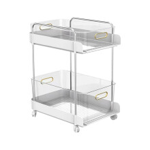 Rolling Utility Cart with Drawers, 2Tier White Mobile Storage Cart for Home, Kitchen, Classroom