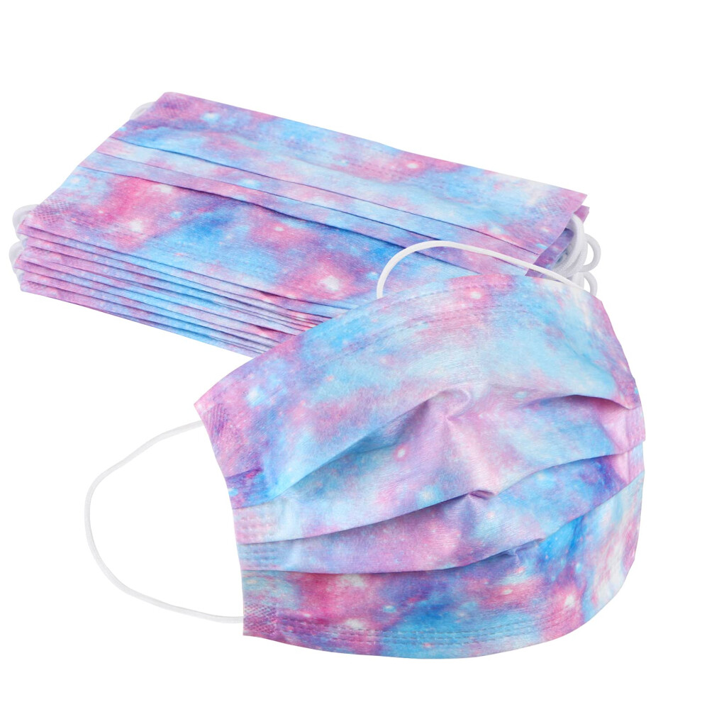 50 Pack Kids Disposable Face Masks Purple Galaxy Design 3Layer Breathable Protection For School 9330225648475