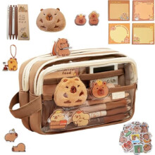 Cute Capybara Pencil Case Large Capacity Plush Pouch with MultiLayer Storage and Bonus Accessories Set Brown