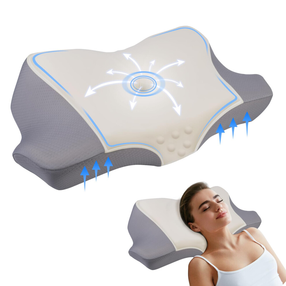 Cervical Memory Foam Pillow for Neck and Shoulder Pain Relief, Ergonomic Cooling Neck Support Pillow for Side and Back Sleepers