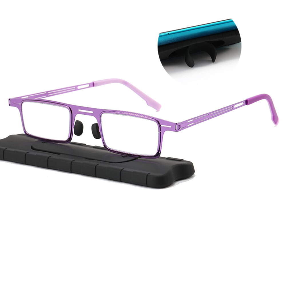 Blue Light Blocking Reading Glasses 2.5+ Purple Rectangular UltraThin AntiFatigue with Phone Holder Case