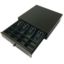 Compact POS Cash Register Drawer 33x33cm Black with Secure Lock, Push Button Access and Removable Tray