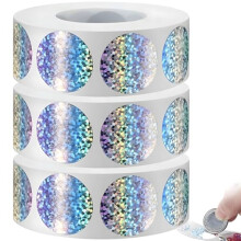 1 Inch Holographic Scratch Off Stickers Roll, 300 Interactive Reveal Labels per Roll for DIY Lottery, Rewards, Party Games