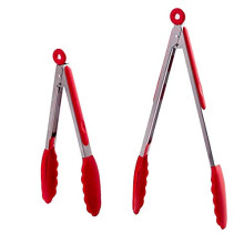Kitchen Tongs Set Silicone HeatResistant Tips Stainless Steel BBQ Grill 9 and 12 Inch Red