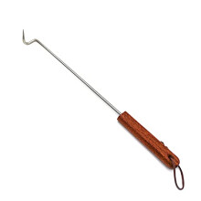 Pigtail Food Flipper BBQ Meat Hook 17.5 Inch 304 Stainless Steel Sapele Wooden Handle for Grilling