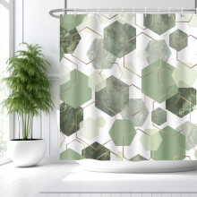 Sage Green Abstract Geometric Shower Curtain Waterproof Fabric Modern Bathroom Decor 47x72 Inch