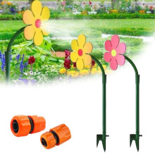 Dancing Daisy Garden Sprinkler 720 Rotating Flower Sprinkler for Lawn and Kids with Dual Hose Adapters (Red)