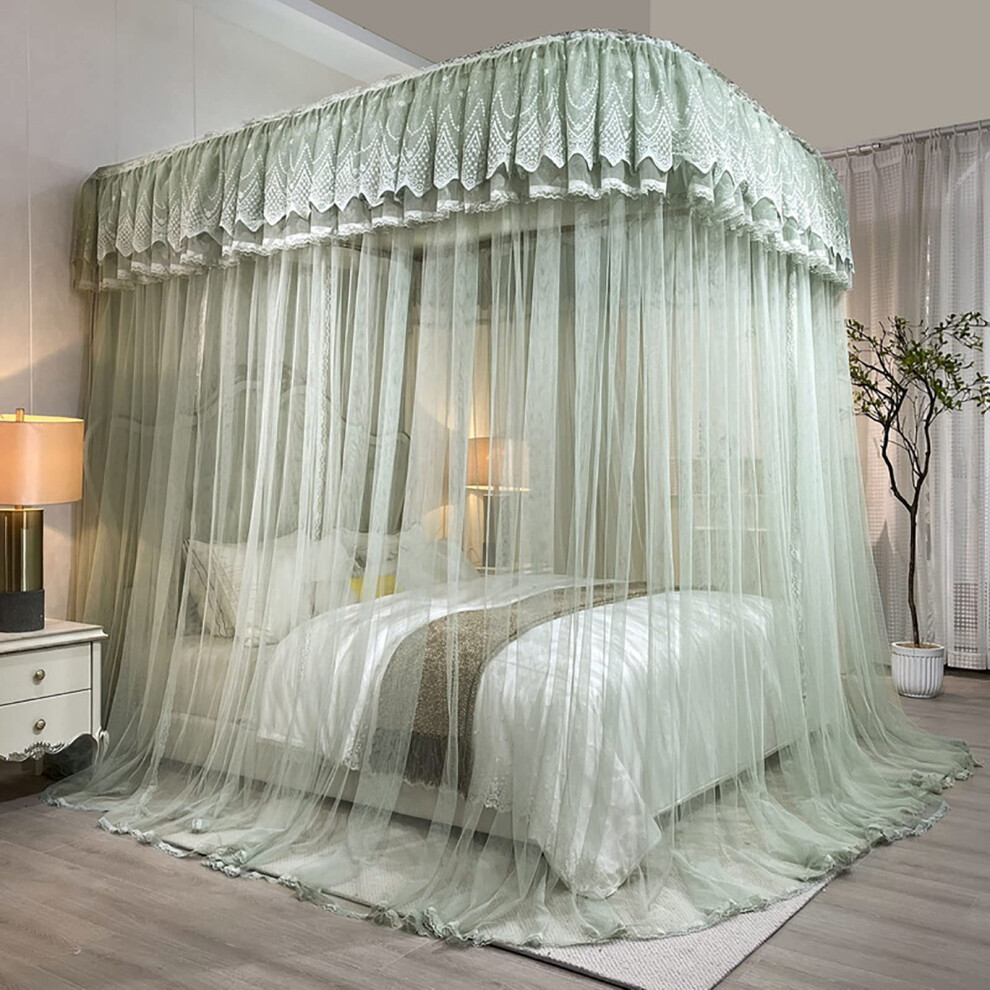 Mosquito Net For Bed King Size 4 Corner Post Canopy With Elegant Ruffle Princess Design Green