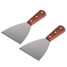 2PCS Stainless Steel Grill Scraper and Griddle Spatula Set, Heavy Duty with Wooden Handle, 7.8x3.9 Inch