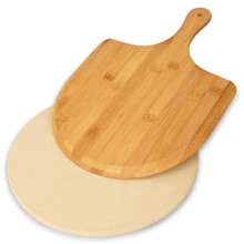 12 Inch Cordierite Pizza Stone for Oven and Grill with Wooden Peel, Even Heat Distribution and Crispy Crust