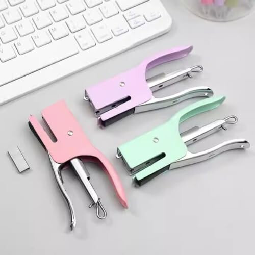Macaron Colored Metal Handheld Stapler Set Size 10 – Quick Stapling Action, Durable Compact Office Tool 1