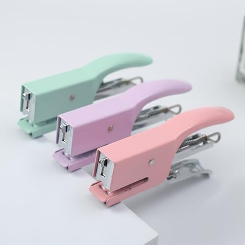 Macaron Colored Metal Handheld Stapler Set Size 10 – Quick Stapling Action, Durable Compact Office Tool 2