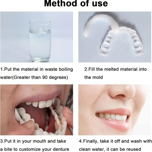4pcs Full Dentures Suitable for Missing Teeth - Upper & Lower Jaw Set, -Looking False Teeth with Easy to Clean Plastic Dentures f 2