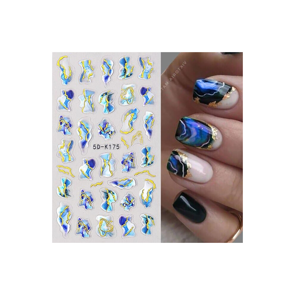 Gold 5D Nail Stickers Embossed Flower Leaves Selfadhesive 3D Decals For Summer Manicure 5Dk175