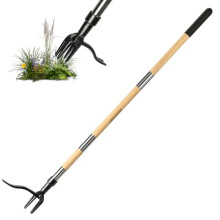 Stand Up Weed Puller with Long Handle, 4Claw Steel Head Manual Weeder Tool, Bamboo Handle Garden Weeding Tool