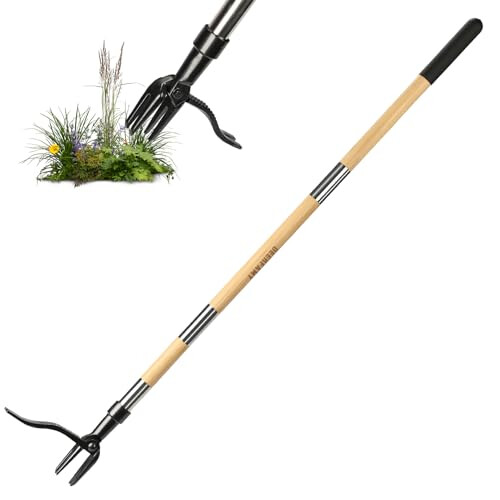 Stand Up Weed Puller with Long Handle, 4Claw Steel Head Manual Weeder Tool, Bamboo Handle Garden Weeding Tool