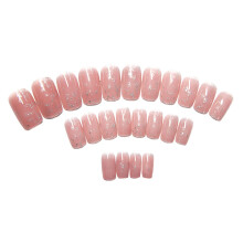 Pink Coffin Fake Nails Set 24pcs Reusable Acrylic Nail Tips with Glue Fast Application Salon Finish