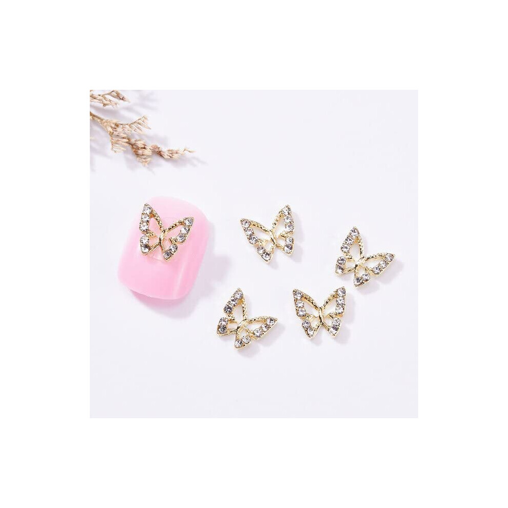 Gold/Silver 10Pcs 3D Butterfly Nail Charms And Rhinestone Nail Decorations For Diy Manicure Art
