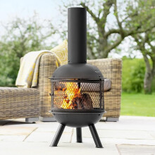 Harrier Steel Chiminea Fire Pits - Small/Medium/Large Outdoor Log Burner | Steel Chiminea Patio Heater with Log Store| Elevate