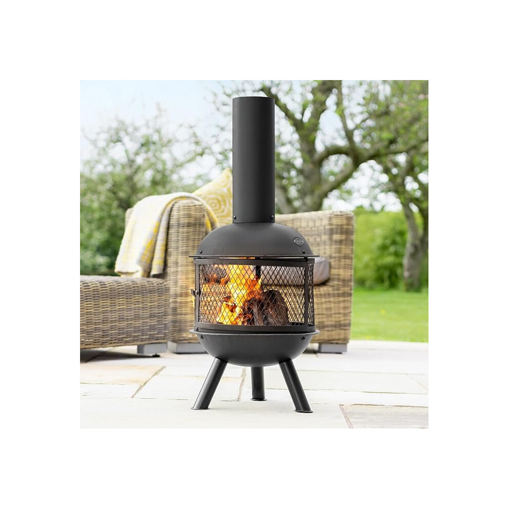 Harrier Steel Chiminea Fire Pits - Small/Medium/Large Outdoor Log Burner | Steel Chiminea Patio Heater With Log Store| Elevate