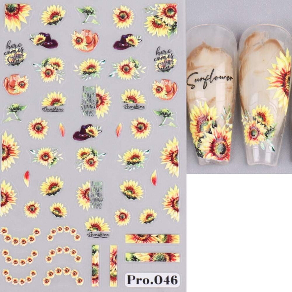 Daisy Sunflower Nail Stickers 5D Relief Self Adhesive Nail Decals for DIY Manicure Art PROâ046